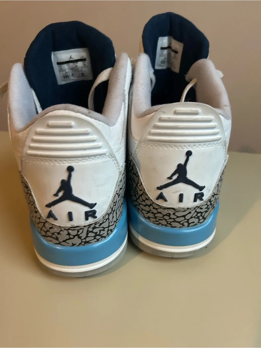 Jordan White and Light Blue Elephant Print High-Top Sneakers